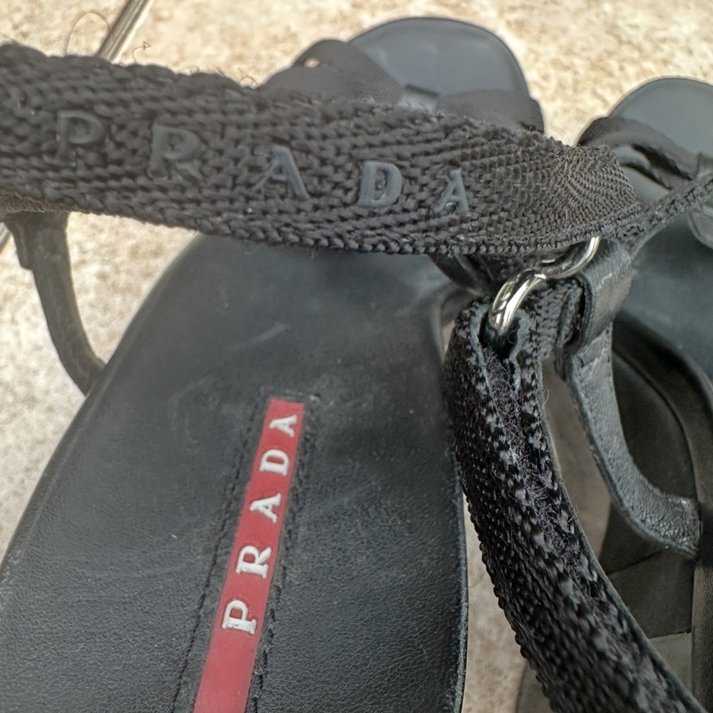 Prada  Black Woman's Lacquere Platform Wedges Italy Shoes Sandals Size 36,5 - Picture 8 of 15